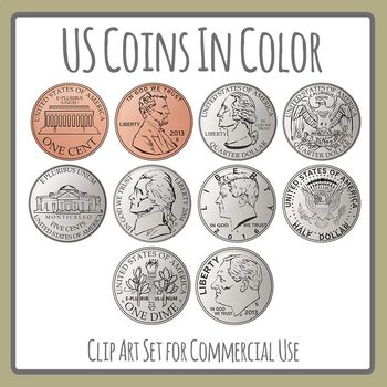 Us coins color cents. Dime clipart cent