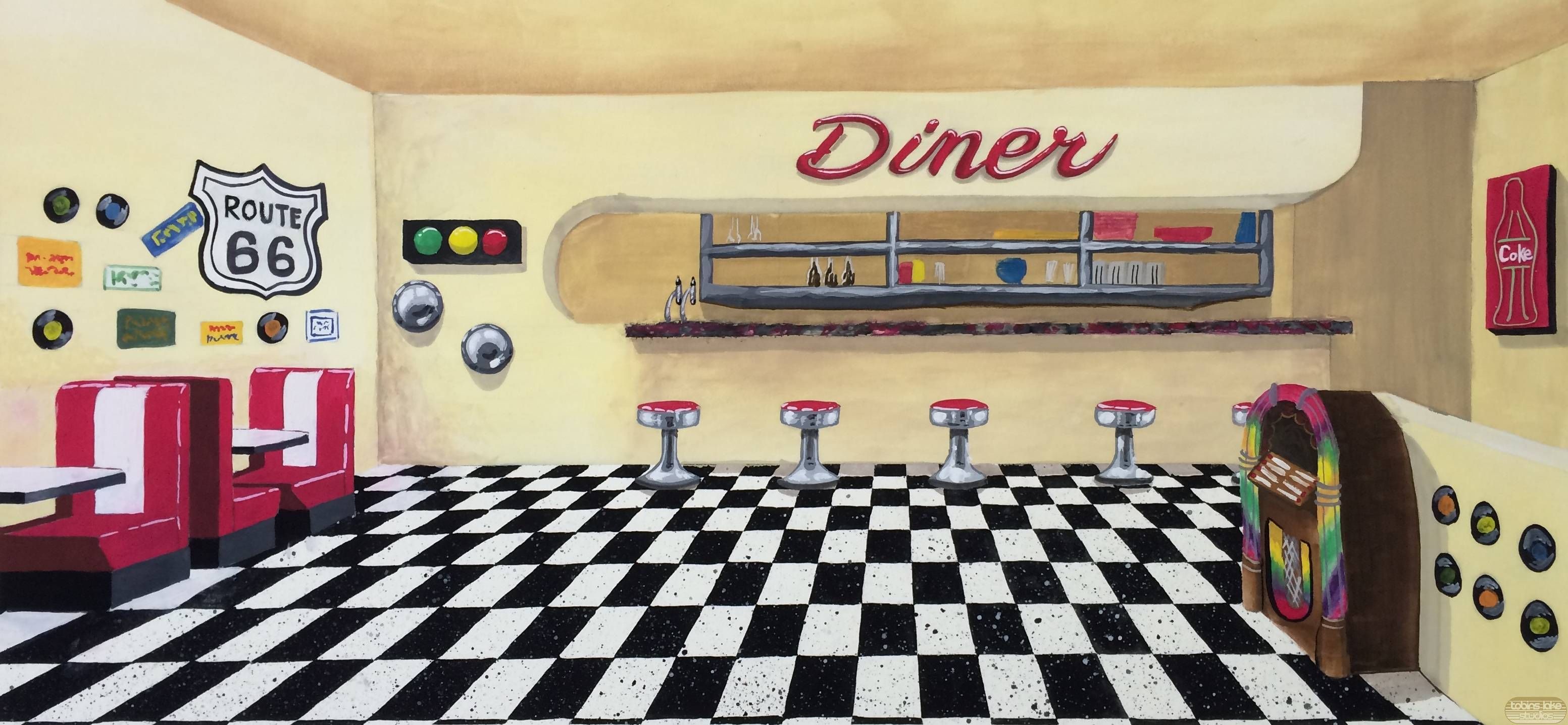 Fifties cream walls and. Diner clipart floor
