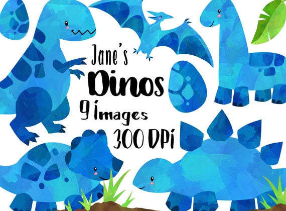 Dinosaur clipart blue. Watercolor dinosaurs download instant