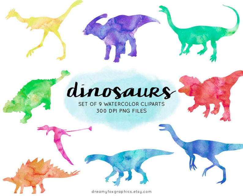 Dinosaur clipart watercolor. Set of clip art