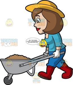 Dirt clipart full. A woman pushing wheelbarrow