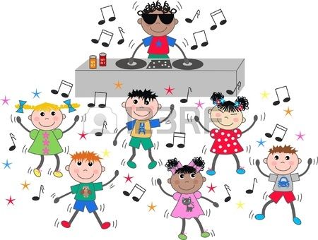 Disco clipart childrens. Mixed ethnci children dancing