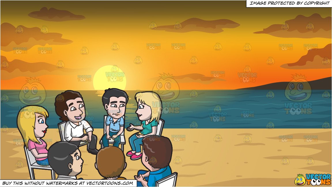 A meeting and beach. Discussion clipart support group