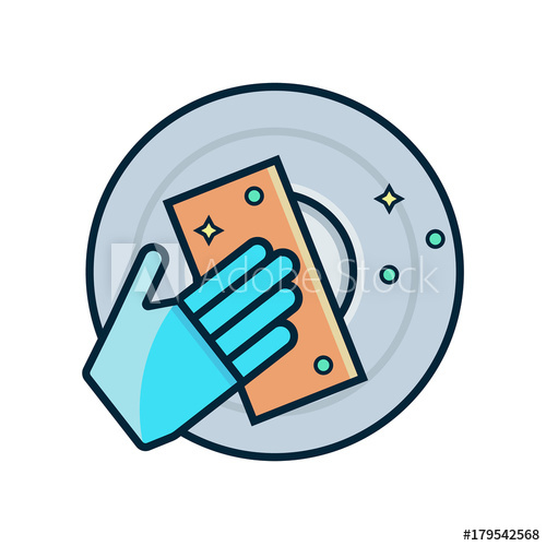 Blue glove sponge and. Dishes clipart color plate