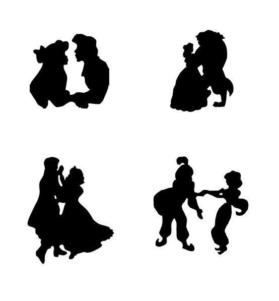 Couples silhouettes cartoons . Disney clipart couple