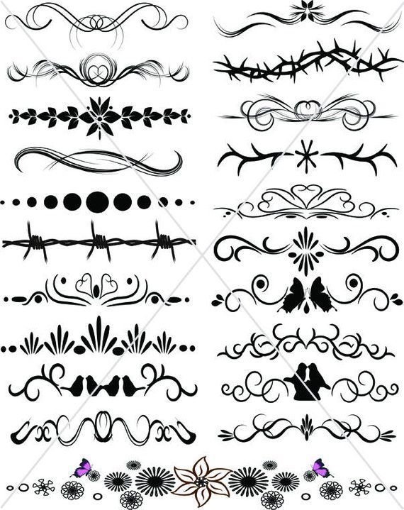 Divider lines ornamental borders. Flourish clipart tattoo script