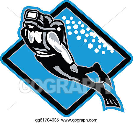 Vector scuba diver . Diving clipart retro sport