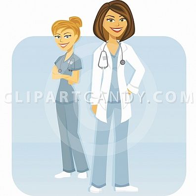 Female team cartoon doctor. Nurse clipart medical profession