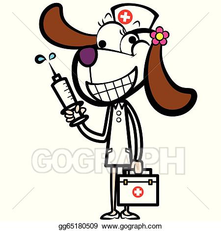 Vector cartoon with first. Dog clipart nurse