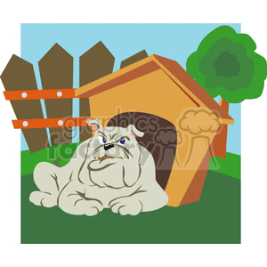 Doghouse clipart bulldog. Gray laying in front