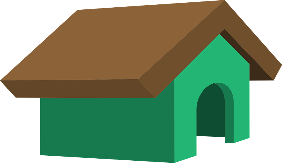 Doghouse clipart inside outside. Dog in group house