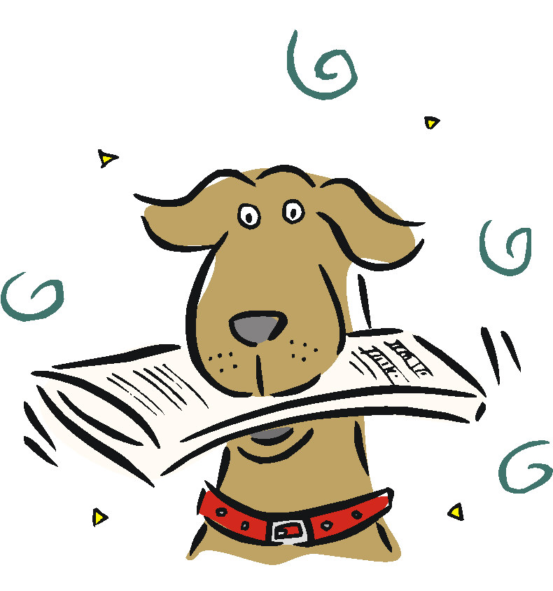 Dog bringing graphics and. Dogs clipart newspaper