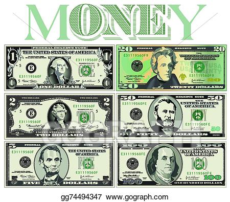Dollars clipart stylized. Vector six detailed drawings