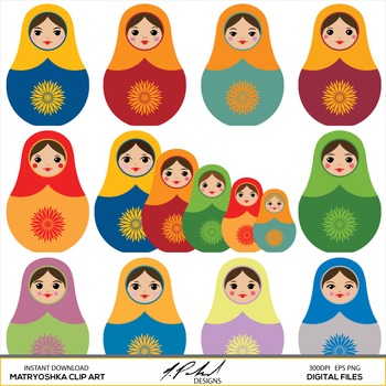 Matryoshka digital clip art. Dolls clipart