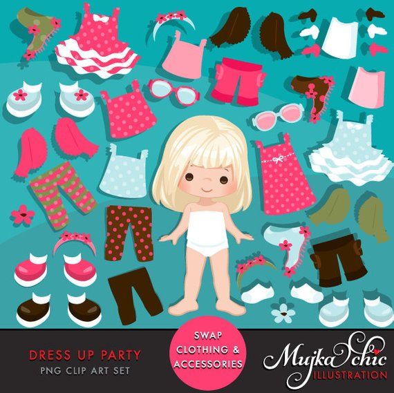 Up little girls dressing. Dolls clipart party dress