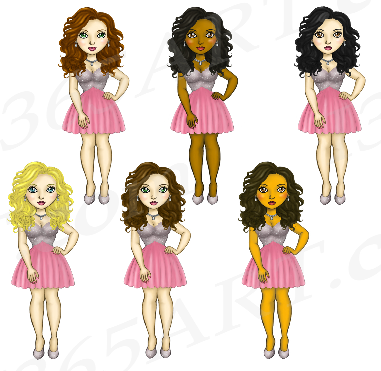 Dolls clipart party dress. Girls cute pink fashion