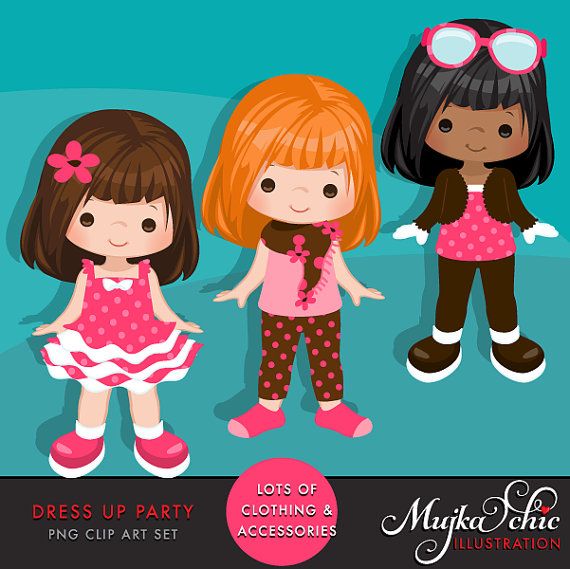 Dolls clipart party dress. Paper doll little girls