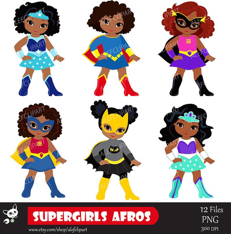 Supergirl clipart african american. Girls superhero clip art