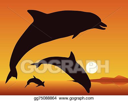 dolphins clipart sunset