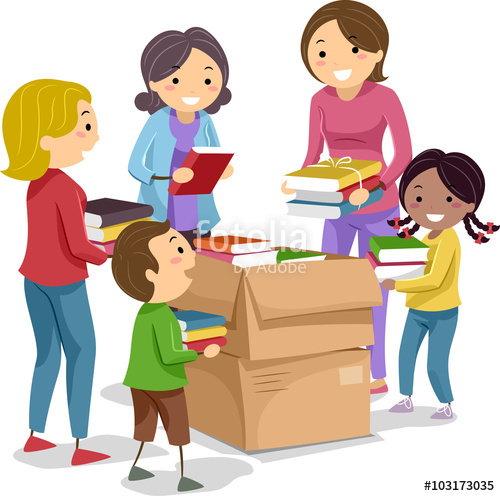 Donation clipart child. Stickman kids book box