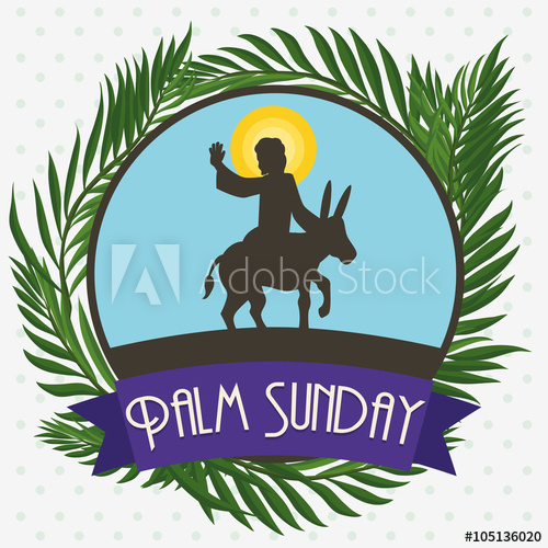 Palms around circle with. Donkey clipart palm sunday