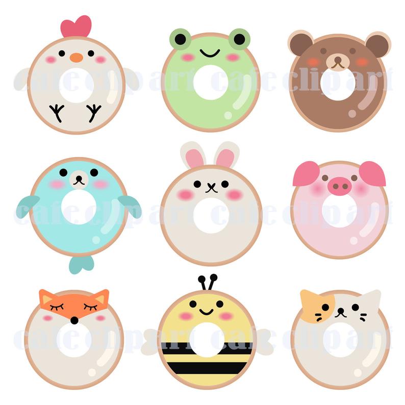 Donut clipart cartoon. Hand drawn animal doughnut