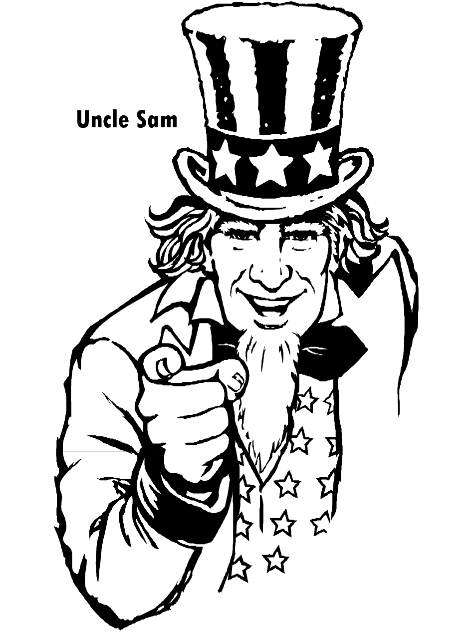 Uncle sam coloring page. Wow clipart black and white