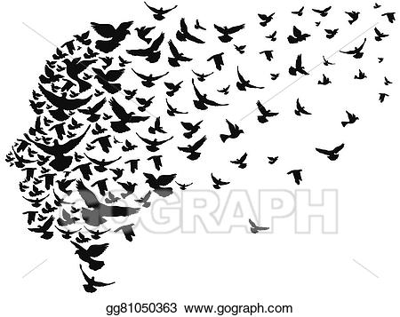 Doves clipart head. Eps illustration flying away