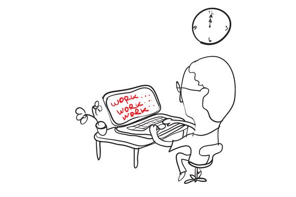 Draw clipart creative work. Man working hardly by