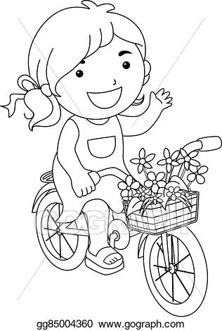 Vector art line kid. Draw clipart little girl coloring