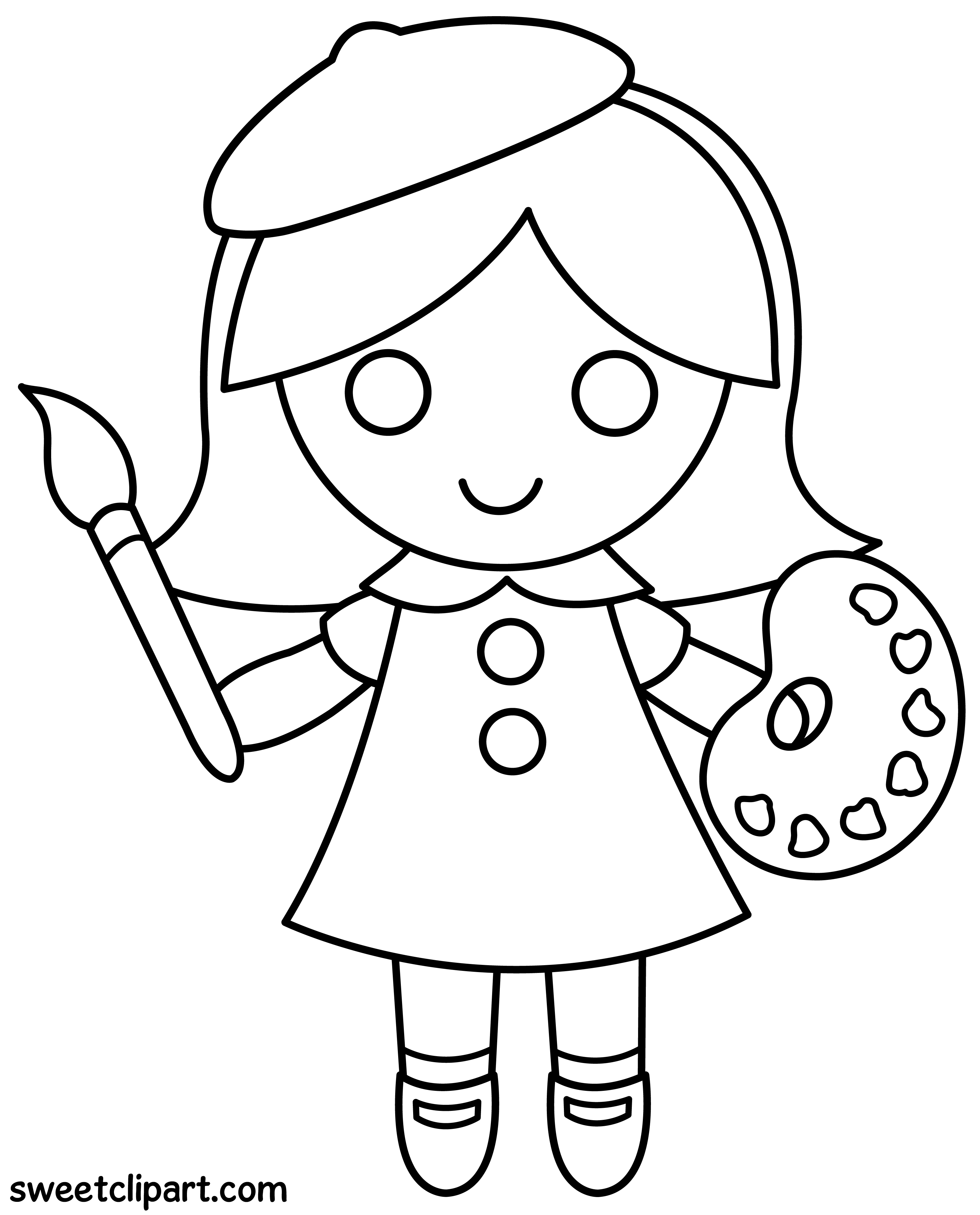 Artist page free clip. Draw clipart little girl coloring