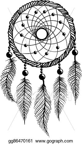 Dreamcatcher clipart bead tattoo. Vector illustration line art