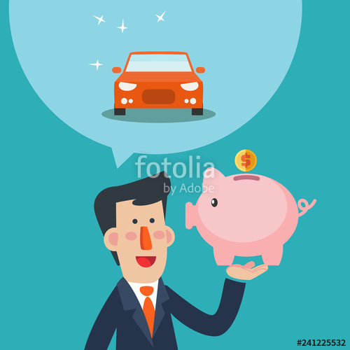 Dreams clipart business future. Man holds piggy bank