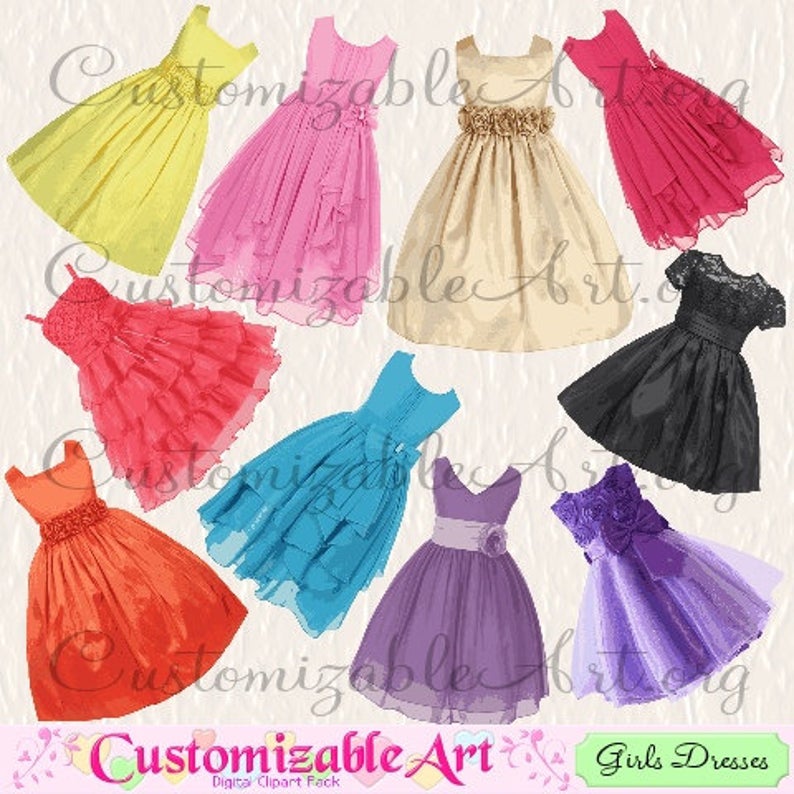 Dress clipart cute dress. Girls digital clip art