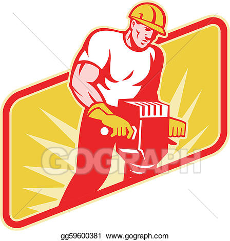 Stock illustration construction worker. Drill clipart jackhammer