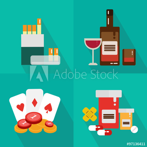 Drinking clipart alcohol cigarette. Addiction icon flat set
