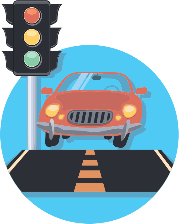 And traffic light icon. Driving clipart car blue