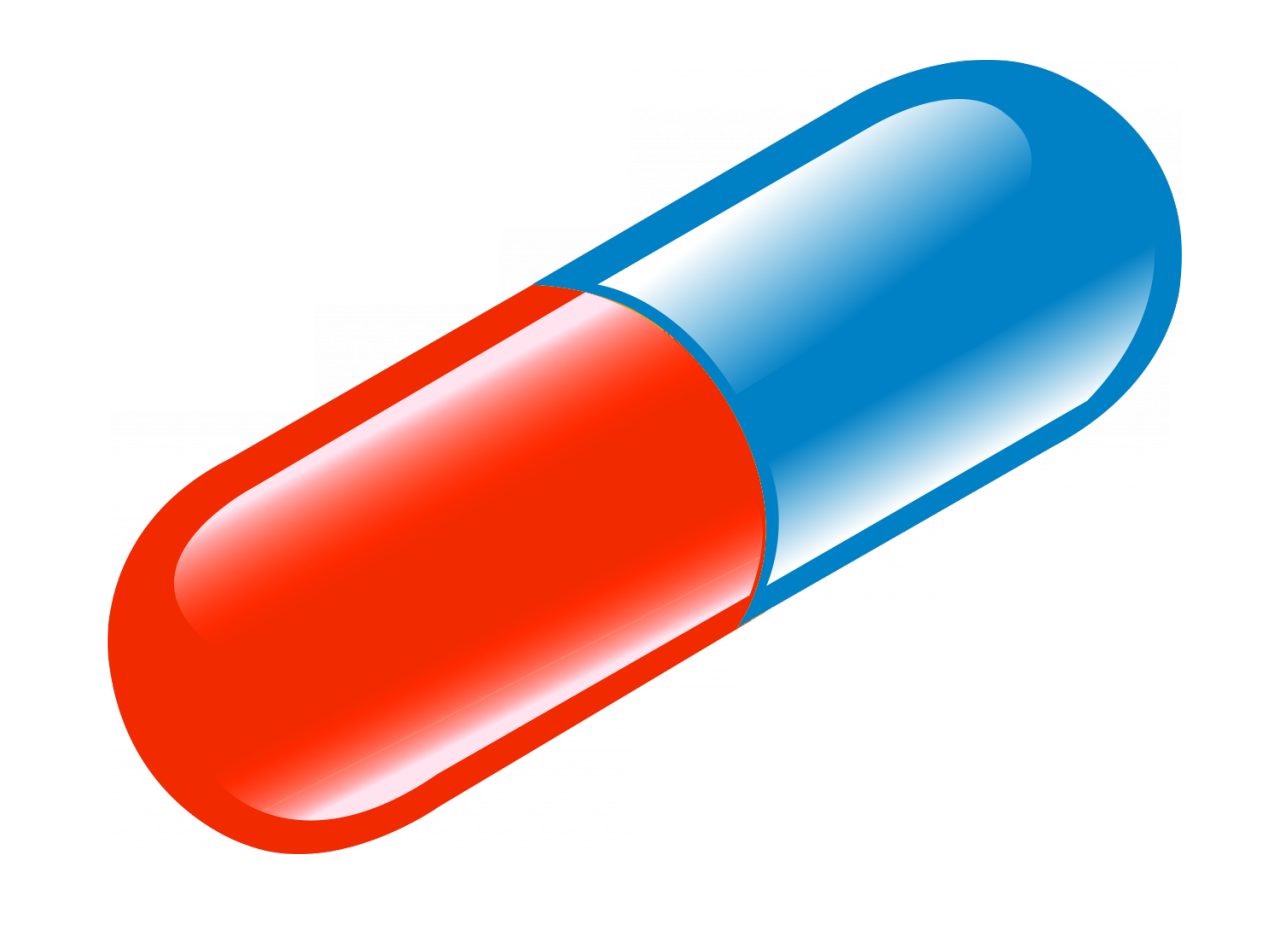 Buy red colored gelatin. Medicine clipart blue pill