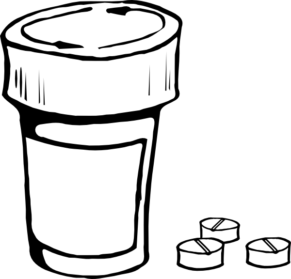 Pills and bottle clip. Medicine clipart sketch