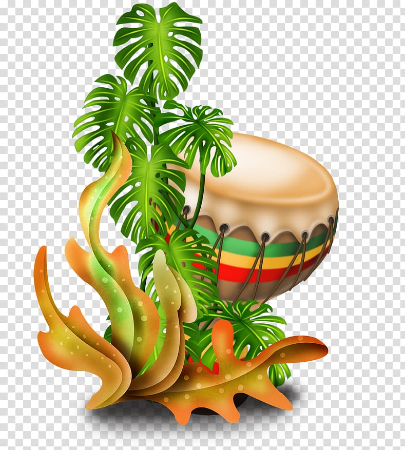 Brown and plant illustration. Hawaiian clipart drum