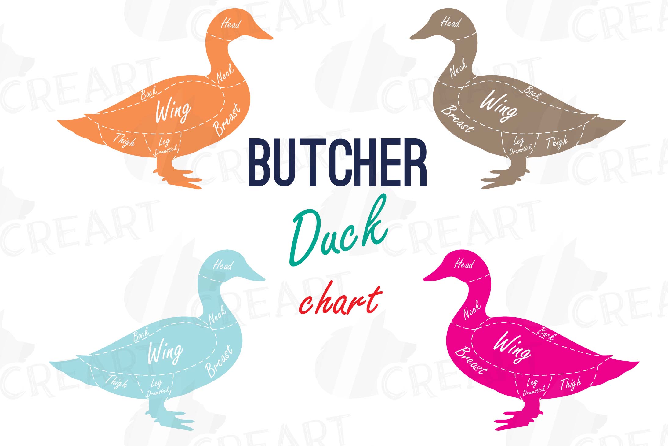 Butcher duck diagram clip. Ducks clipart dack