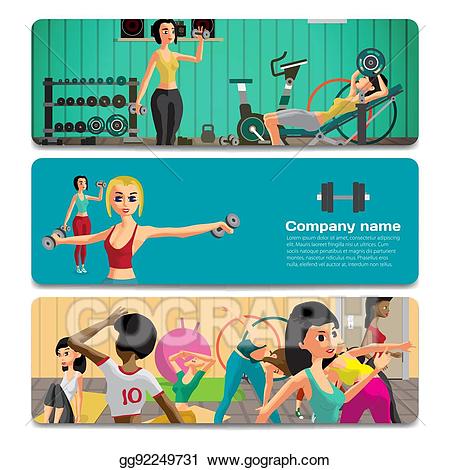 Dumbbell clipart group fitness. Eps illustration young women