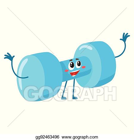Dumbbell clipart gym item. Vector illustration funny character