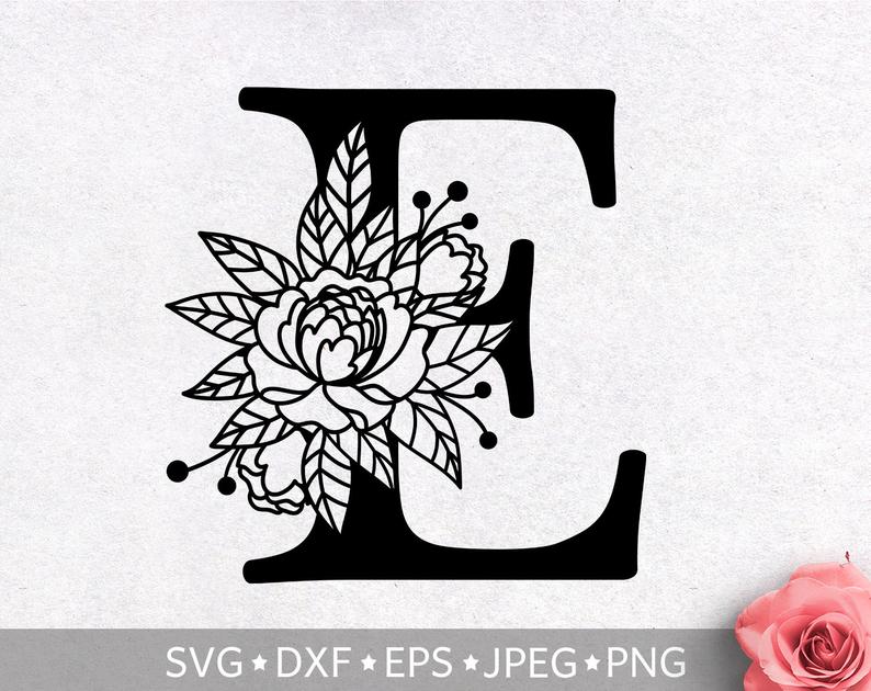 Floral alphabet letter flower. E clipart svg