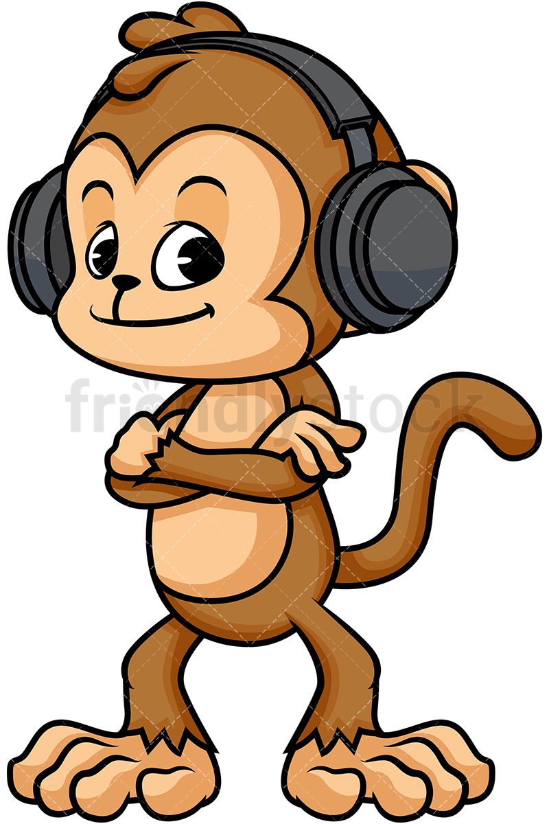 Earbuds clipart cartoon drawn. Monkey wearing headphones doodle