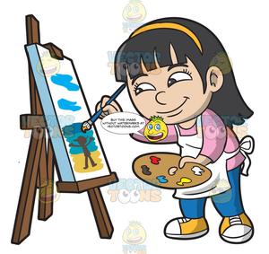 A seascape . Easel clipart girl painting