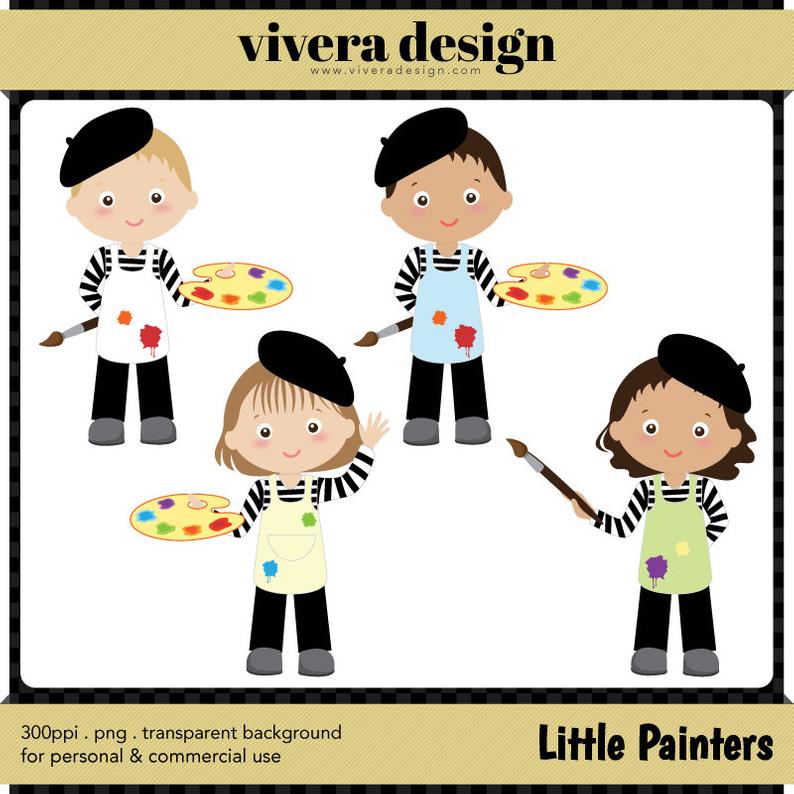 Little painter digital clip. Easel clipart kid