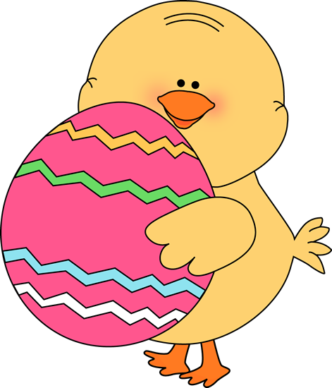 Chick carrying egg clip. Easter clipart