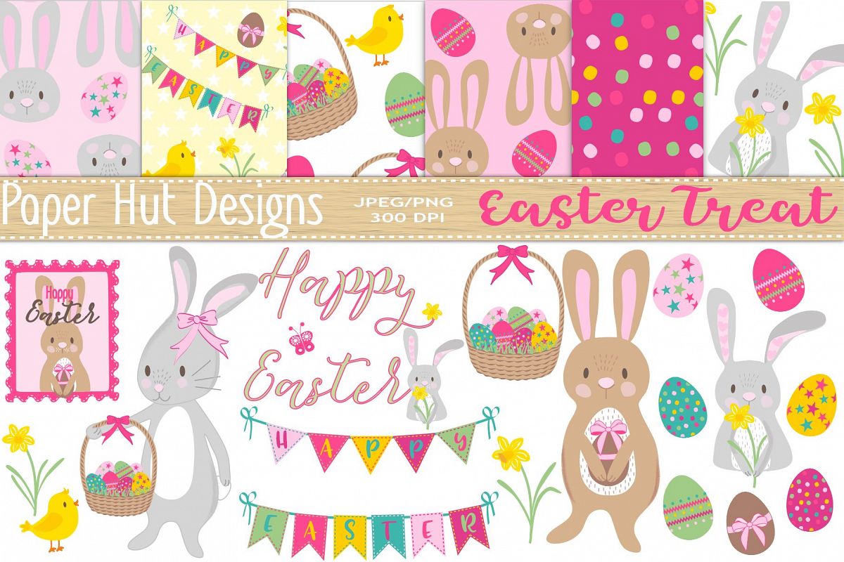 And digital papers set. Easter clipart treat
