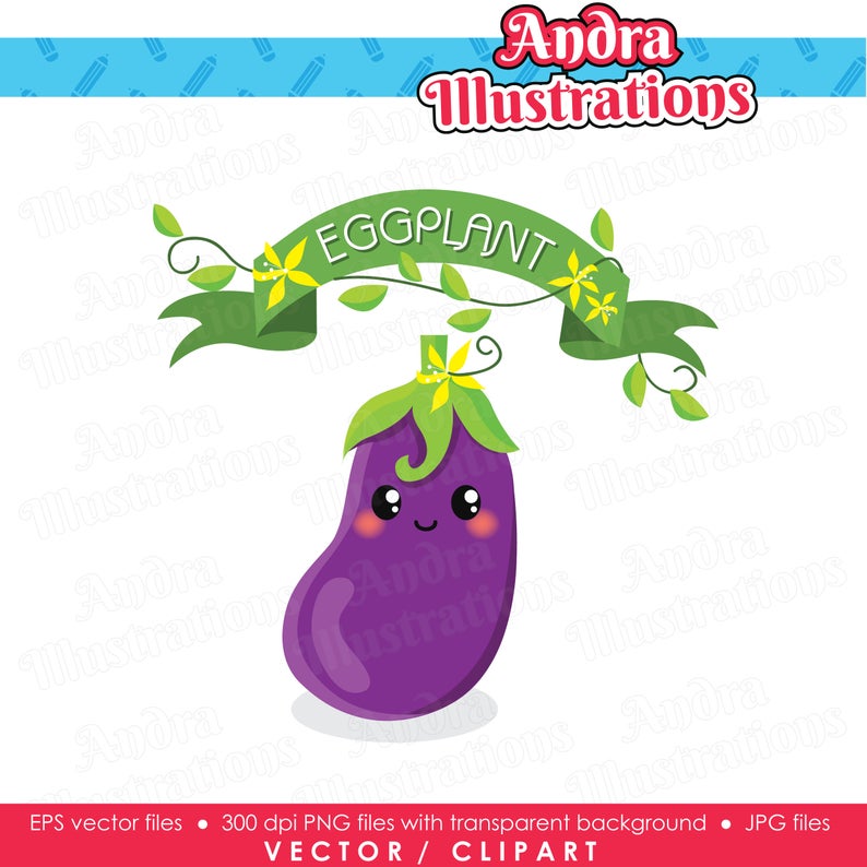 Digital flower graphic illustration. Eggplant clipart cute